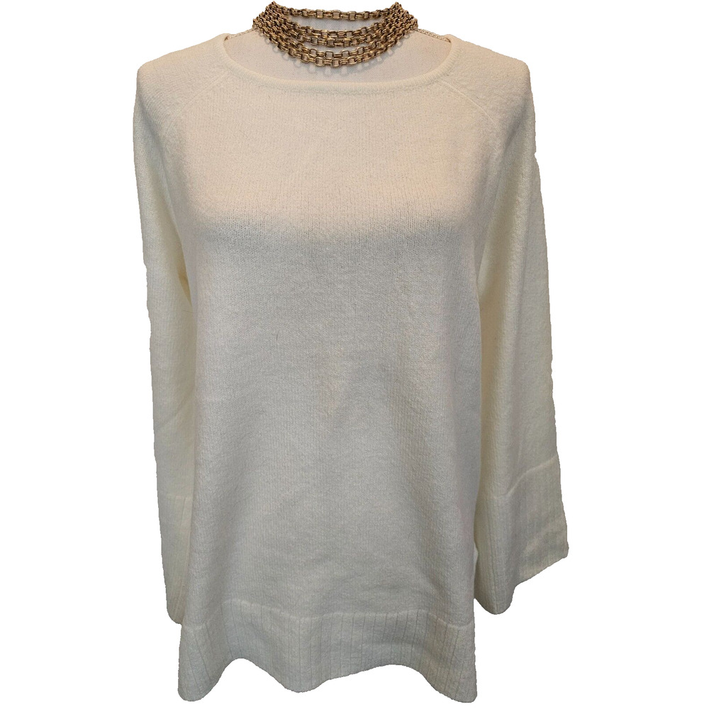 Mod X Womens Soft Stretchy White Sweater Wide Cuffs Crew Neck Size XL